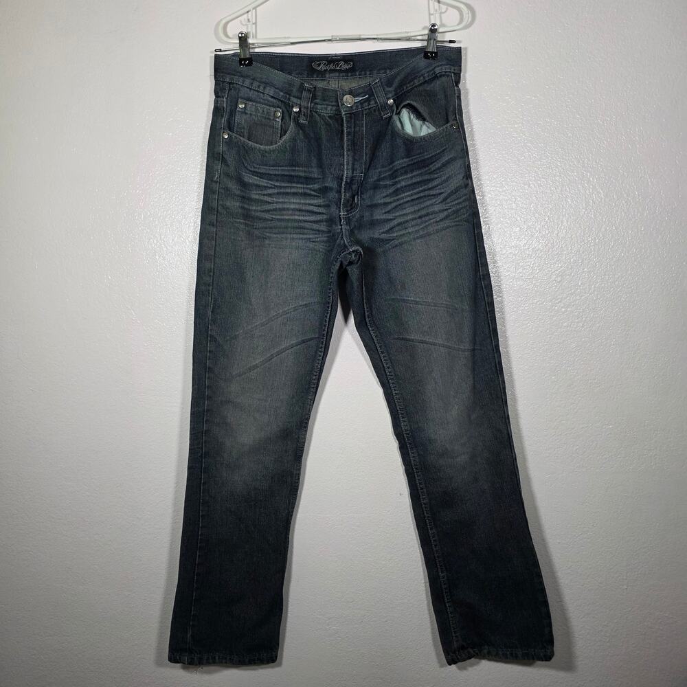 Pacific Blue Black Flare Bootcut Jeans Whiskered Y2K Men's 34x32